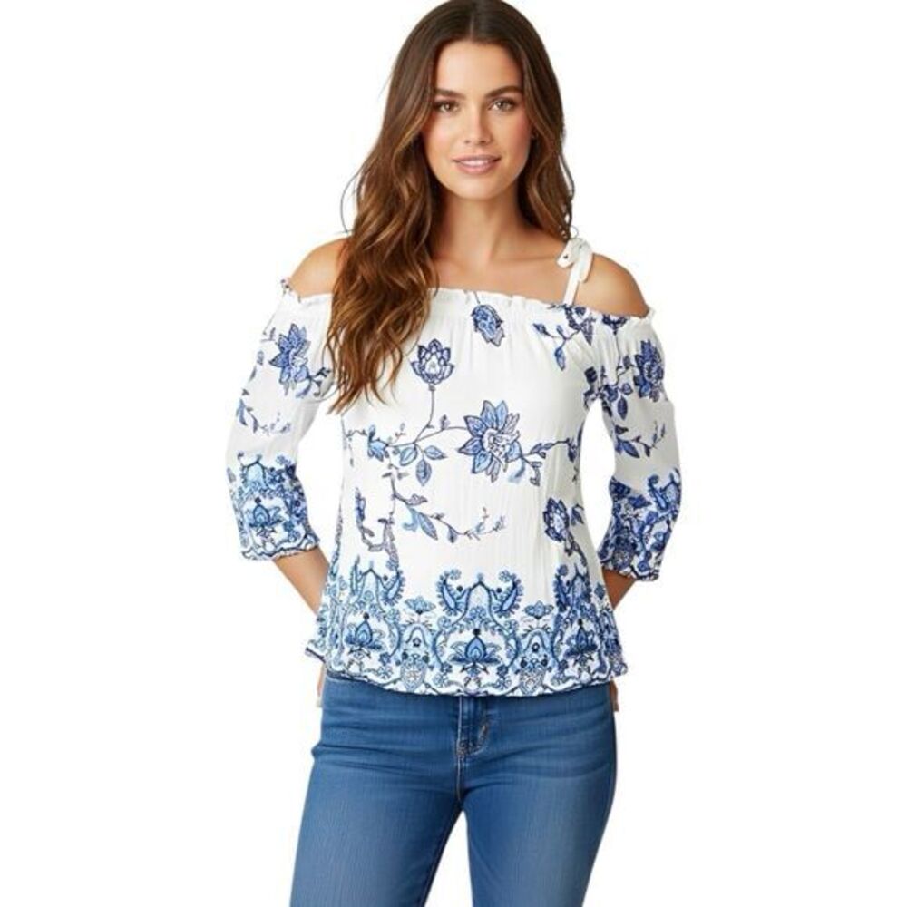 Parker Womens Blouse XS off-shoulder Embroidered Bohomenian Western Countrygirl